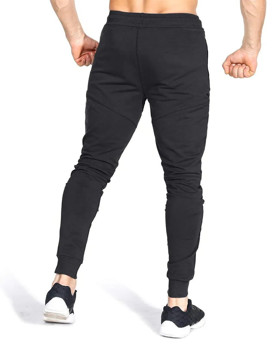 Mens Tapered Gym Joggers, Fitness Pants Casual Workout Track Pants with Zip Pockets